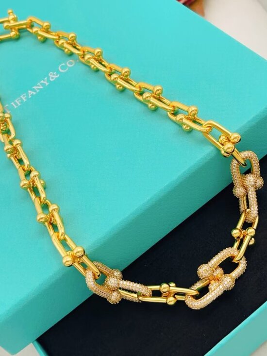 Tiffany & Co.. Jewelry - Tiffany & Co. Gold-Detailed Diamond Gradual-Shaped Hoop Necklace